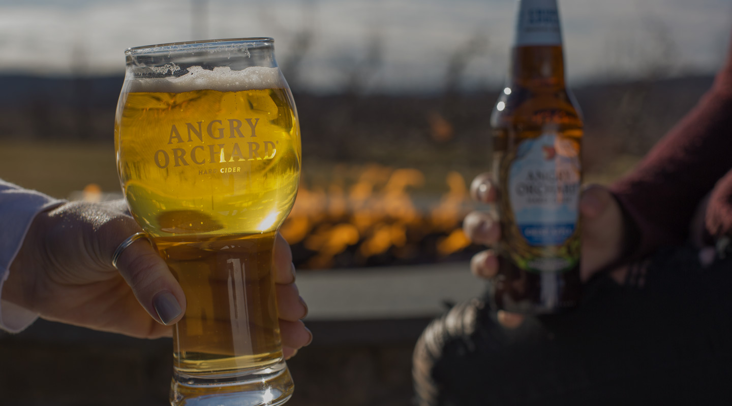 Angry Orchard Hard Cider by the fire